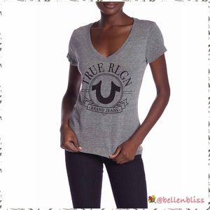 True Religion Tee Sparkly Graphic Logo V-Neck,Sz M